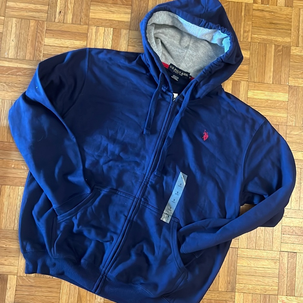 NWT U.S Polo Assn. Navy Zip Up Hoodie with Thermal Lined Hood